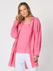 Lagoon Palm Floral Embroidered Shirt - Raspberry
