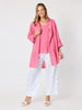 Lagoon Palm Floral Embroidered Shirt - Raspberry