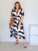 Bay Leaf Print Midi Dress - Navy Multi