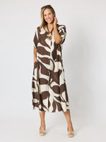 Bay Leaf Print Midi Dress - Mocha Multi
