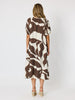 Bay Leaf Print Midi Dress - Mocha Multi