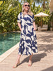 Bay Leaf Print Midi Dress - Navy Multi