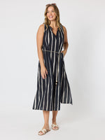 Sunset Safari Sleeveless Stripe Print Dress - Black/Ivory