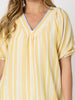 Seaport Stripe Print V Neck Top - Lemon White