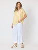 Seaport Stripe Print V Neck Top - Lemon White