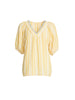 Seaport Stripe Print V Neck Top - Lemon White