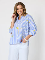 Spritz Embroidered Stripe Print Shirt  - Blue/White