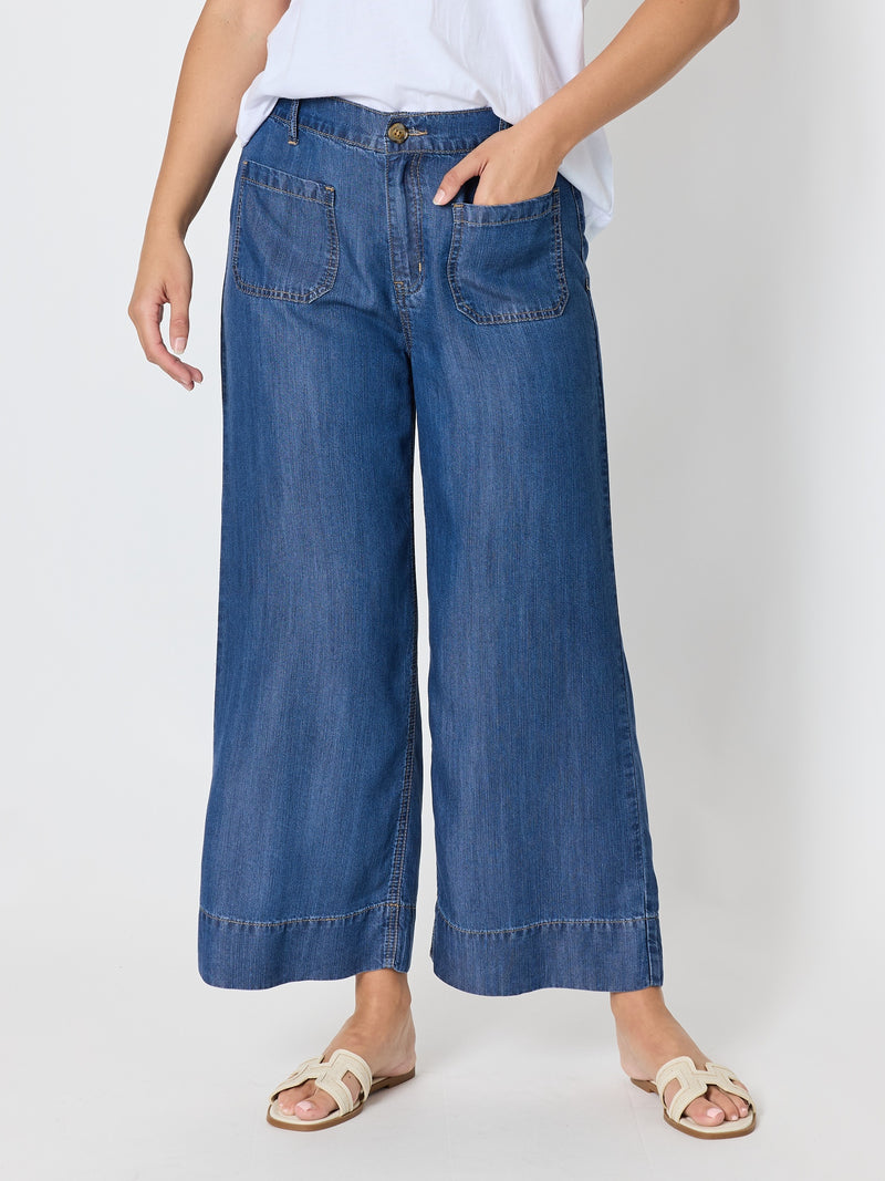 Dune Carpenter Wide Leg Cropped Pant - Dark Denim