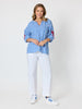 Cove Embroidered Gingham Print Top - Azure White