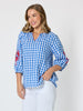 Cove Embroidered Gingham Print Top - Azure White