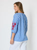 Cove Embroidered Gingham Print Top - Azure White
