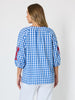 Cove Embroidered Gingham Print Top - Azure White