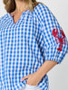 Cove Embroidered Gingham Print Top - Azure White