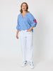 Cove Embroidered Gingham Print Top - Azure White