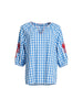 Cove Embroidered Gingham Print Top - Azure White
