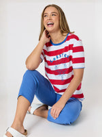 Rhode Island Embroidered Stripe Tee - Red White