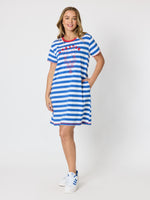 Rhode Island Embroidered Stripe Dress - Azure White