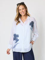 Rosa Floral Print Sheer Shirt - White/Navy