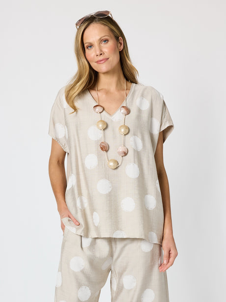 Riviera Spot Print Top - Natural/White