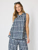 Monaco Grid Print Top - Navy/White