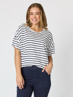 Coffee Days Stripe Tee - Navy/White