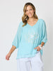 Camellia Floral Print Top - Aqua