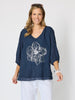 Camellia Floral Print Top - Navy