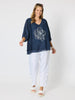 Camellia Floral Print Top - Navy