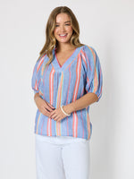 Laguna Stripe Print Top - Denim Multi