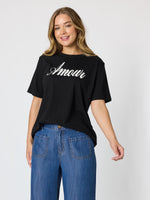 Amour Noir Embroidered Tee - Black