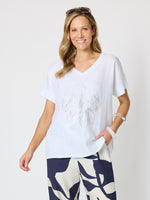 Coastal Night Floral Print Top - White/Silver