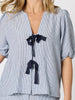 City Stripe Print Bow Top - Navy/White