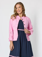 Gisele Embroidered Denim Jacket  - Lipstick