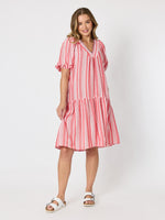 Seaport Stripe Print Dress - Red White