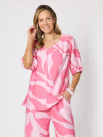 Bay Leaf Print V Neck Top - Blush Multi