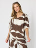 Bay Leaf Print V Neck Top - Mocha Multi