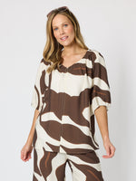Bay Leaf Print V Neck Top - Mocha Multi