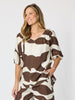 Bay Leaf Print V Neck Top - Mocha Multi