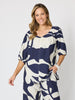 Bay Leaf Print V Neck Top - Navy Multi