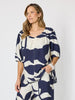 Bay Leaf Print V Neck Top - Navy Multi
