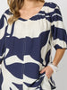 Bay Leaf Print V Neck Top - Navy Multi