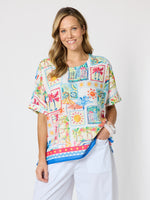 Costa Rica Print Top - Aqua Multi