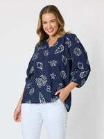 Montecito Print Top - Navy/White