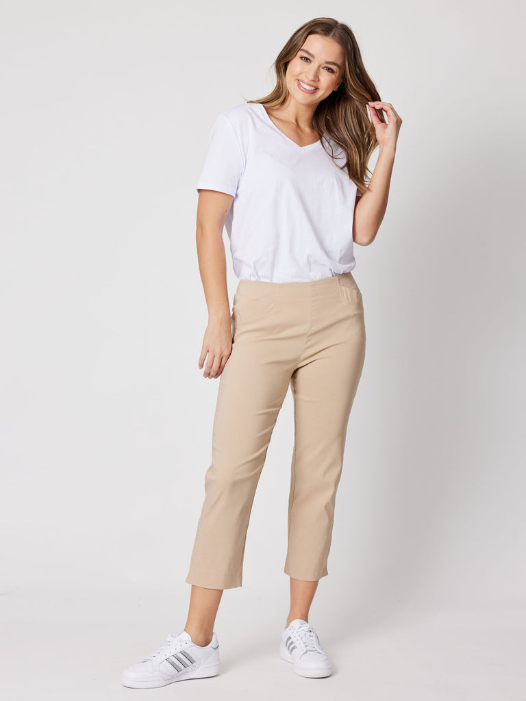 Stretch Bengaline Cropped Pull On Pant - Natural