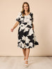 Barcelona V Neck Floral Print Dress - Black/Natural