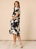 Barcelona V Neck Floral Print Dress - Black/Natural
