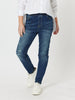 LA Distressed Pull On Stretch Denim Jean - Dark Denim