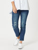 LA Distressed Pull On Stretch Denim Jean - Dark Denim