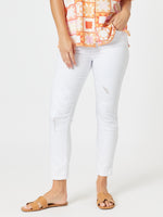 LA Distressed Pull On Stretch Denim Jean - White