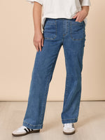 Carpenter Stretch Wide Leg Pull On Jean - Washed Denim